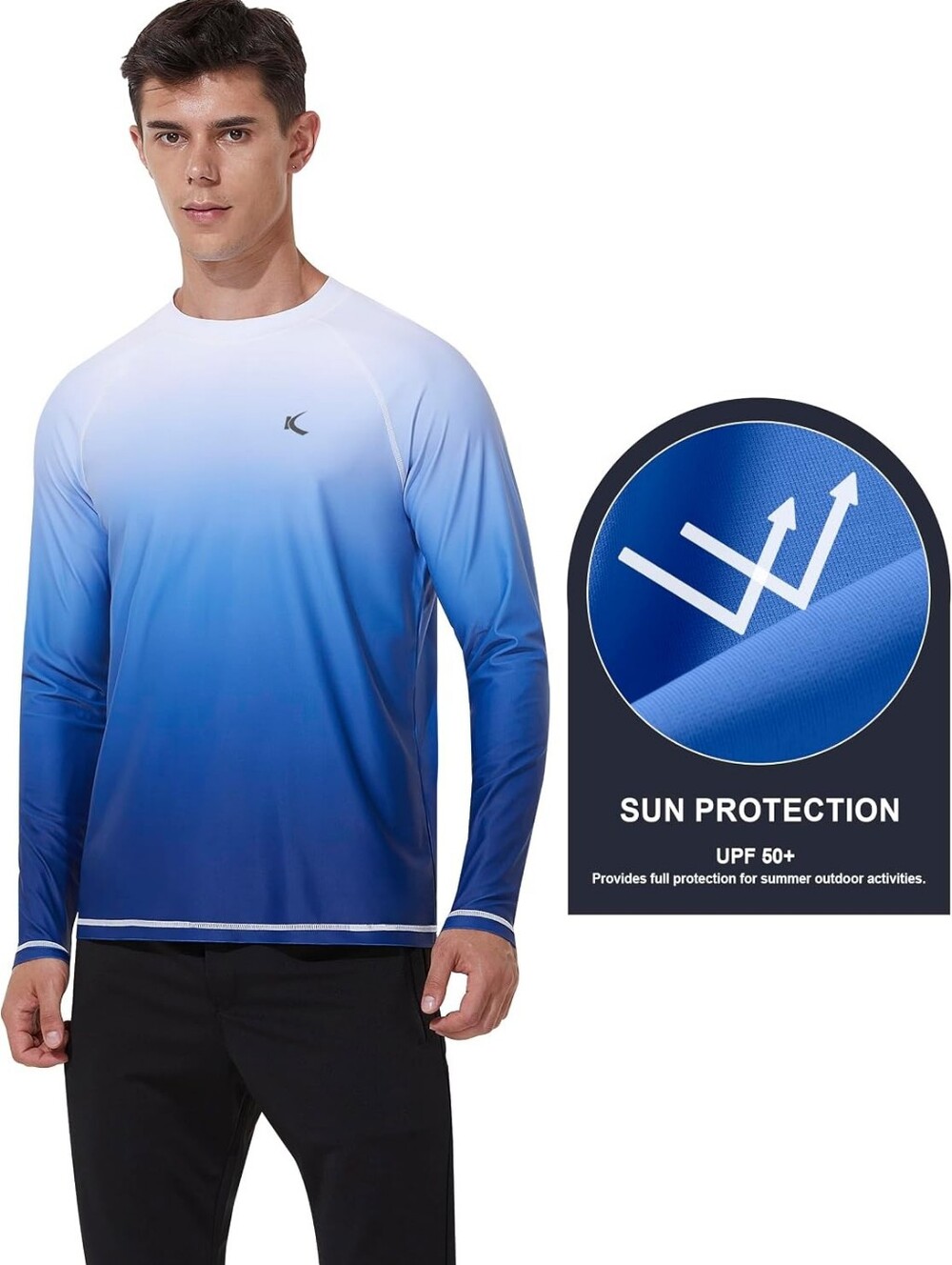 KPSUN UPF 50+ Rash Guard UV Sun Protection Swim Shirt in Gradient Navy sz 5XL